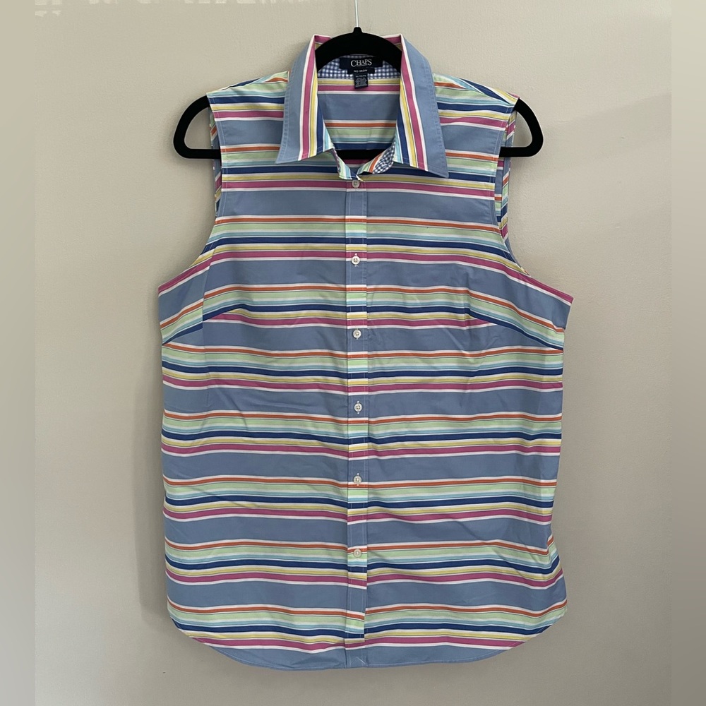 Chaps Button Up Collared Sleeveless Shirt